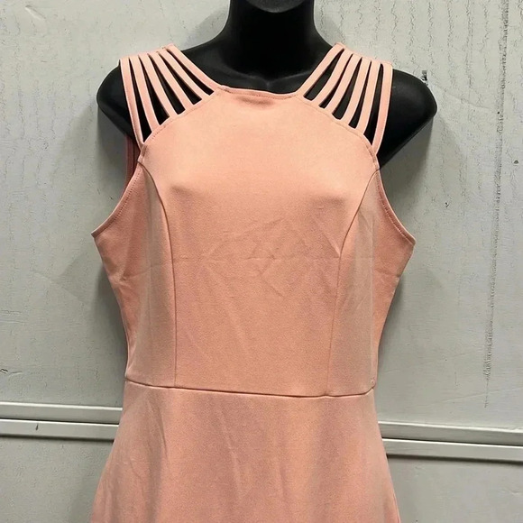 Women’s PRETTY GARDEN  Elegant Midi Bodycon Dress Ruffle Hem Medium Pink NWT - Picture 5 of 6